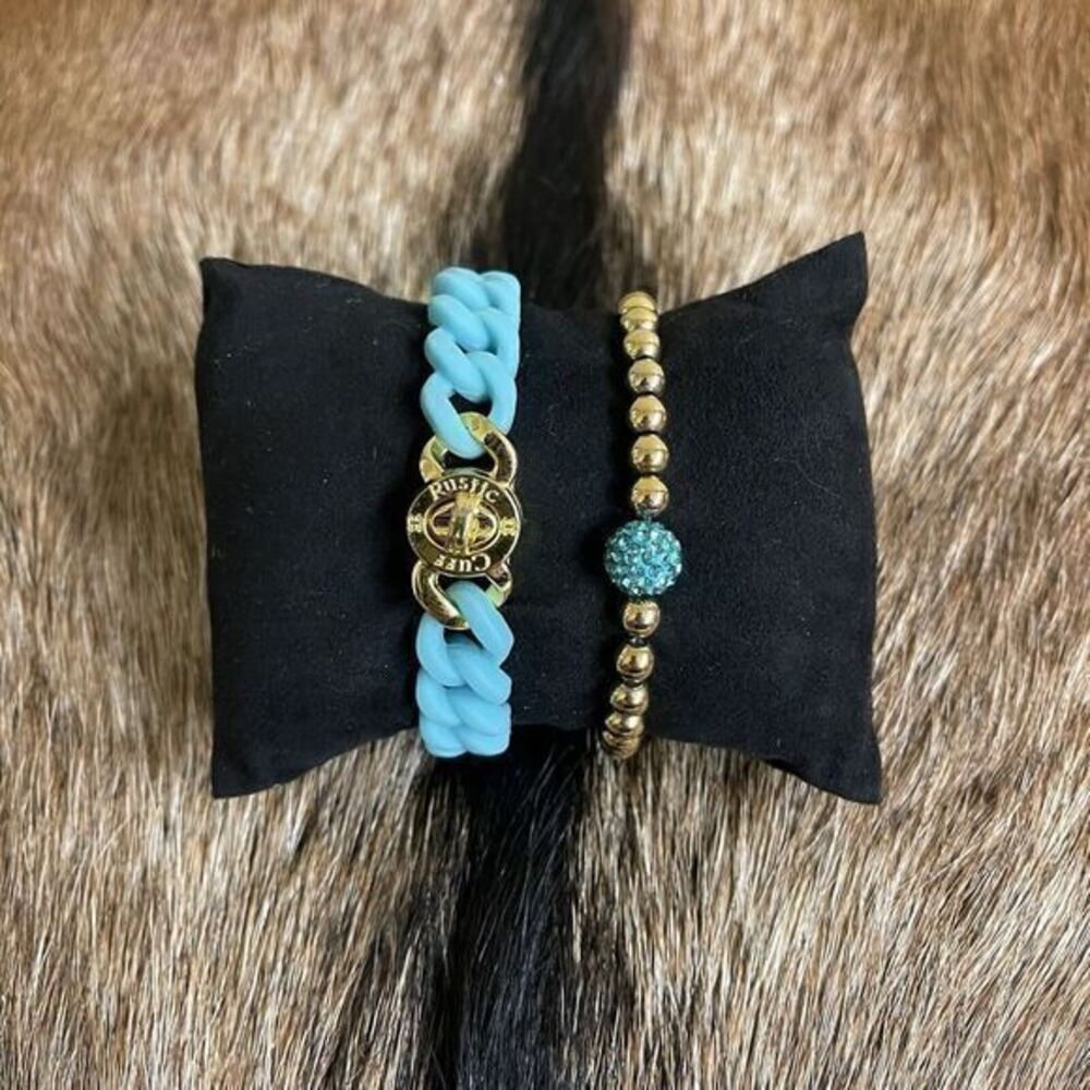 Rustic Cuff Turquoise w/ Gold Logo Madison Silicone Chain‎ And Ireland Bracelet
